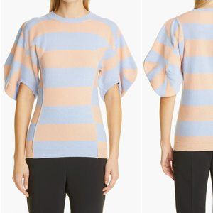 Never Worn Stella McCartney Stripe Puff Sleeve Cashmere & Wool Sweater, Size 16